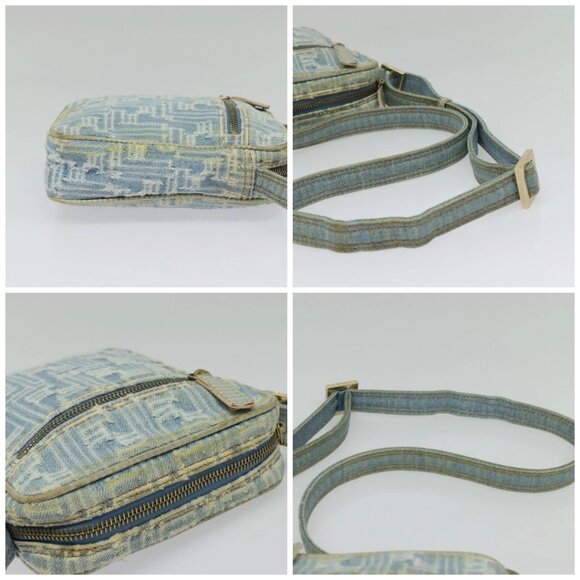 FENDI Zucca Canvas Shoulder Bag Denim Light Blue Gold Auth 140722 - Picture 16 of 16